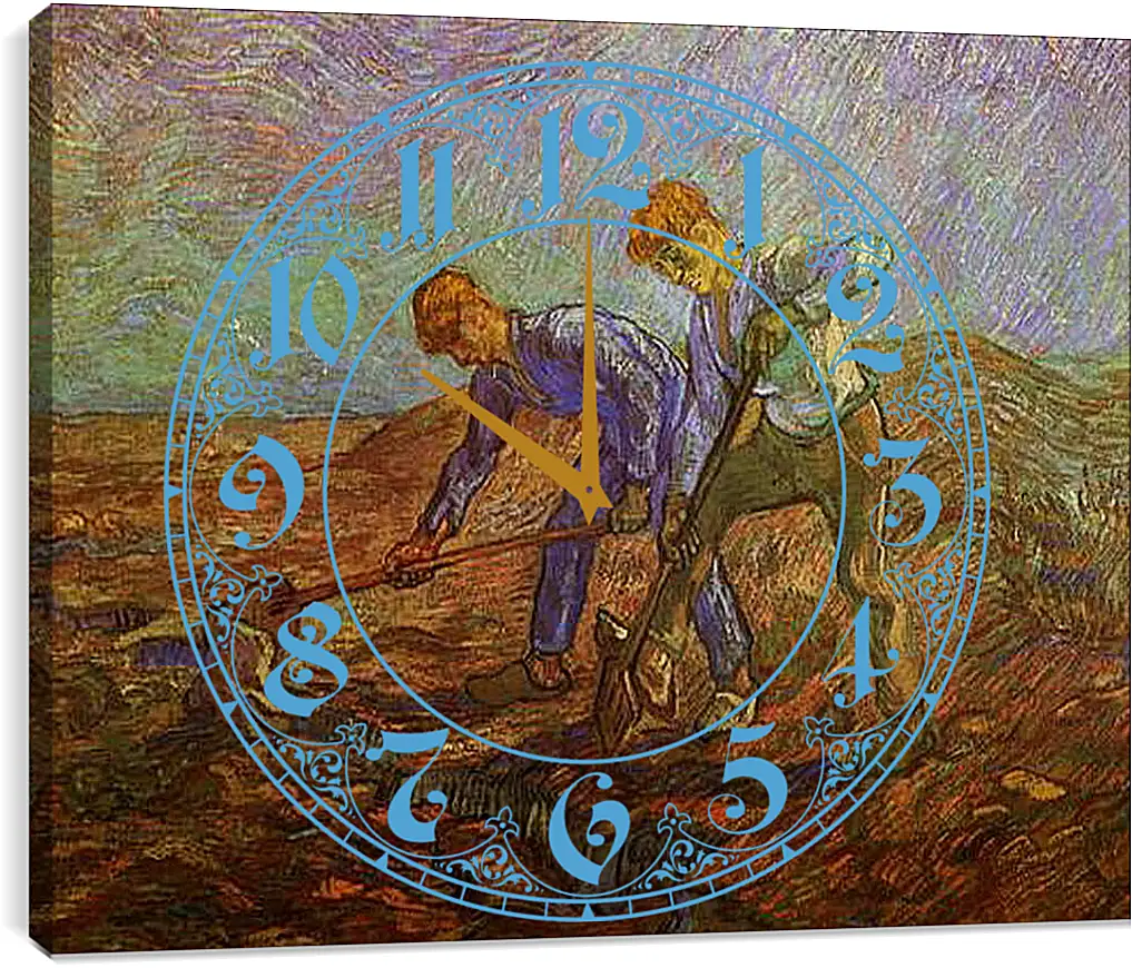 Часы картина - Two Peasants Digging. Винсент Ван Гог