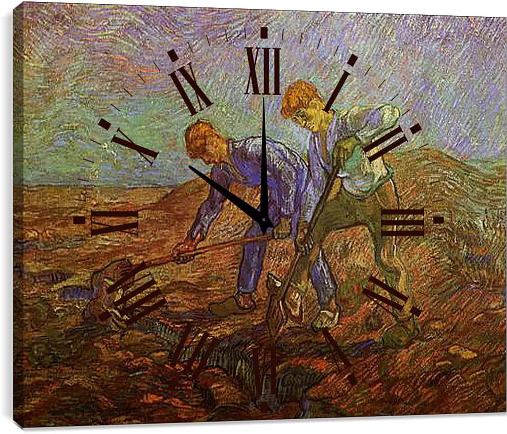 Часы картина - Two Peasants Digging. Винсент Ван Гог