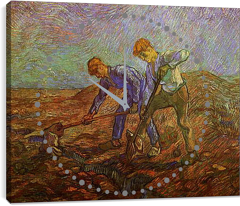 Часы картина - Two Peasants Digging. Винсент Ван Гог
