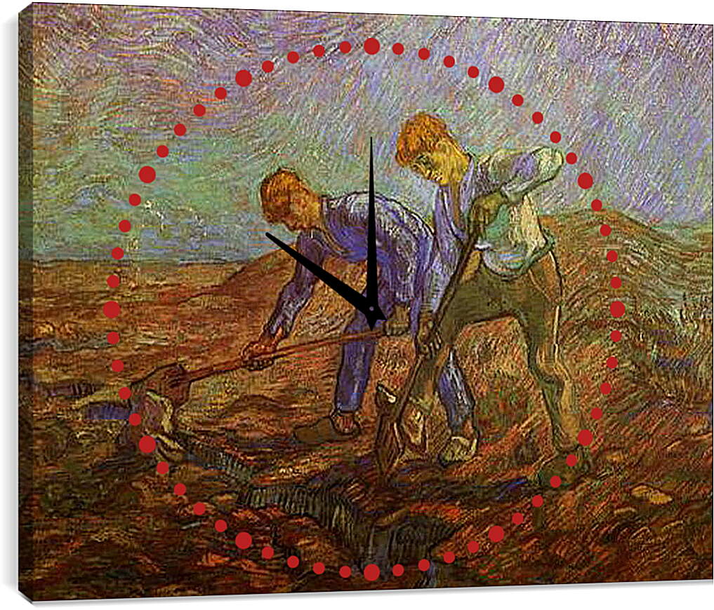 Часы картина - Two Peasants Digging. Винсент Ван Гог
