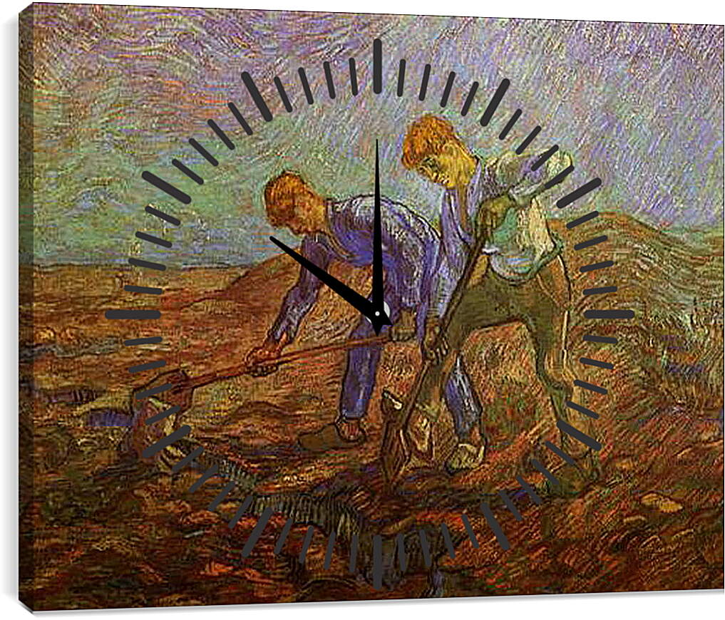 Часы картина - Two Peasants Digging. Винсент Ван Гог