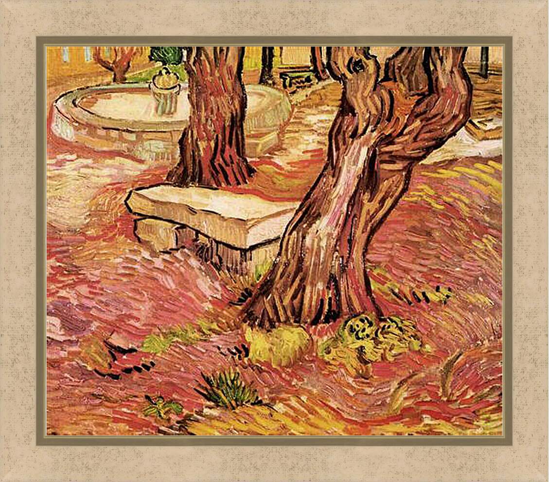 Картина в раме - The Stone Bench in the Garden of Saint-Paul Hospital. Винсент Ван Гог
