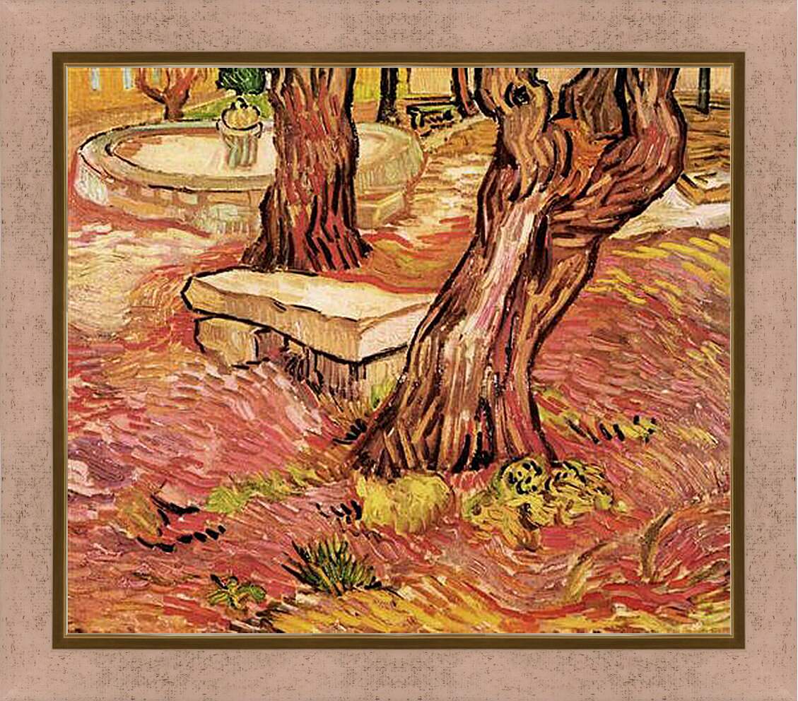 Картина в раме - The Stone Bench in the Garden of Saint-Paul Hospital. Винсент Ван Гог

