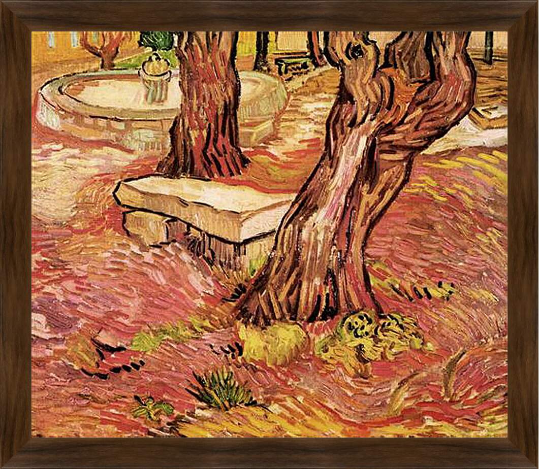 Картина в раме - The Stone Bench in the Garden of Saint-Paul Hospital. Винсент Ван Гог