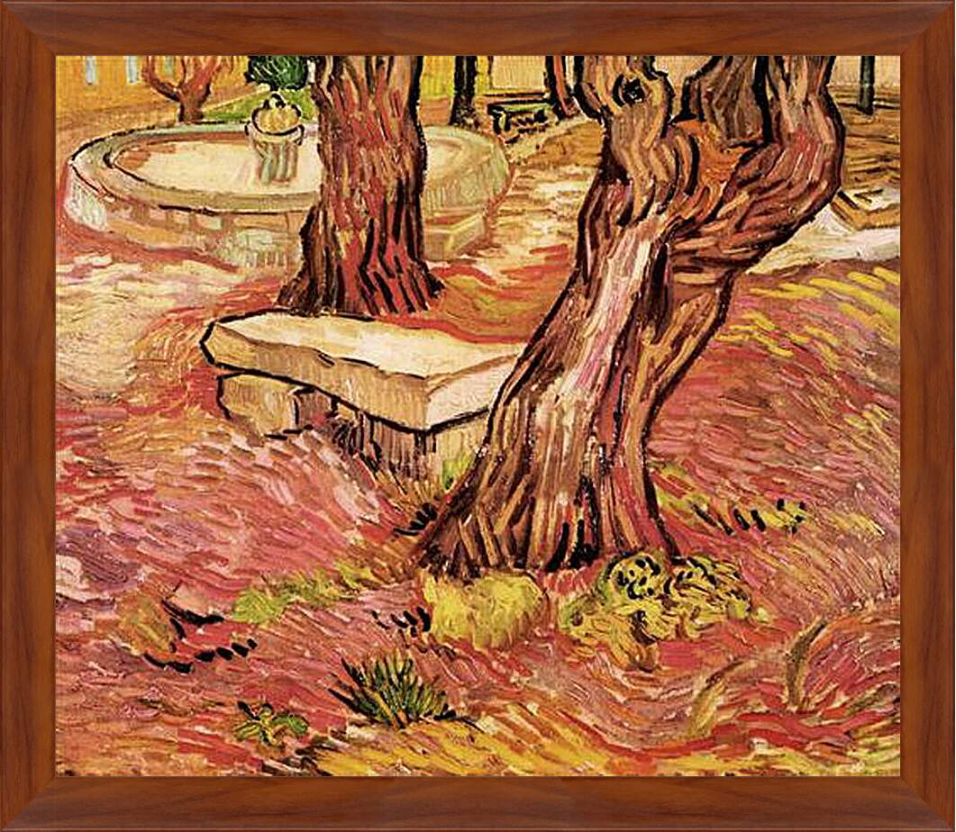 Картина в раме - The Stone Bench in the Garden of Saint-Paul Hospital. Винсент Ван Гог