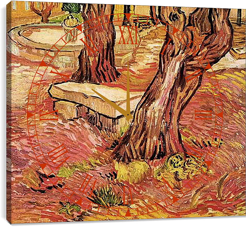 Часы картина - The Stone Bench in the Garden of Saint-Paul Hospital. Винсент Ван Гог
