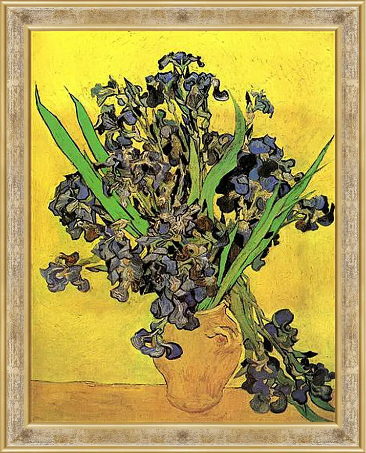 Картина в раме - Still Life Vase with Irises Against a Yellow Background. Винсент Ван Гог
