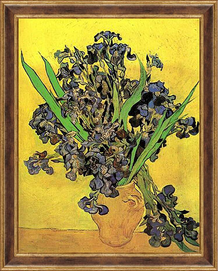 Картина в раме - Still Life Vase with Irises Against a Yellow Background. Винсент Ван Гог
