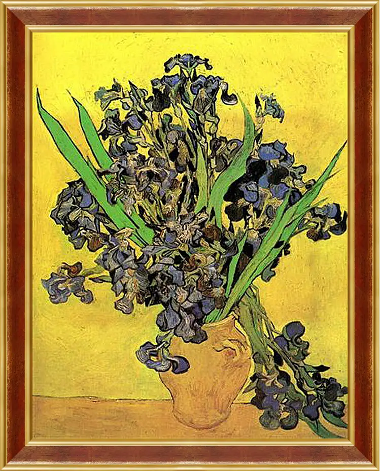 Картина в раме - Still Life Vase with Irises Against a Yellow Background. Винсент Ван Гог