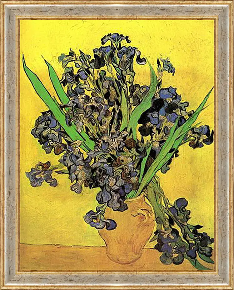 Картина в раме - Still Life Vase with Irises Against a Yellow Background. Винсент Ван Гог