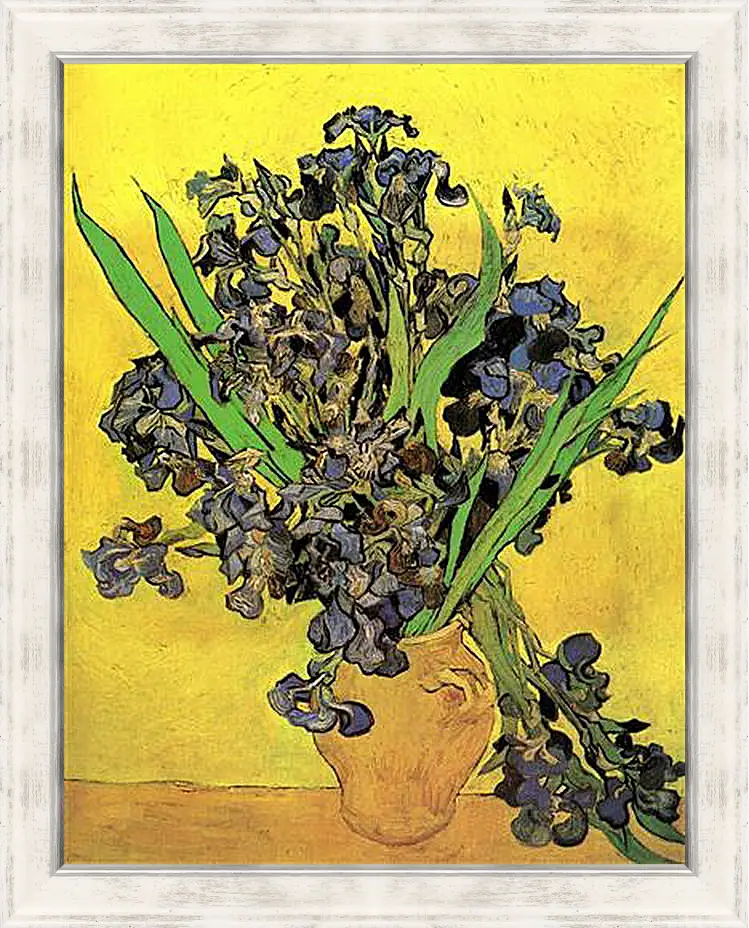 Картина в раме - Still Life Vase with Irises Against a Yellow Background. Винсент Ван Гог