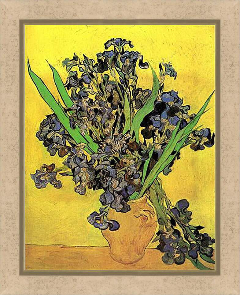 Картина в раме - Still Life Vase with Irises Against a Yellow Background. Винсент Ван Гог