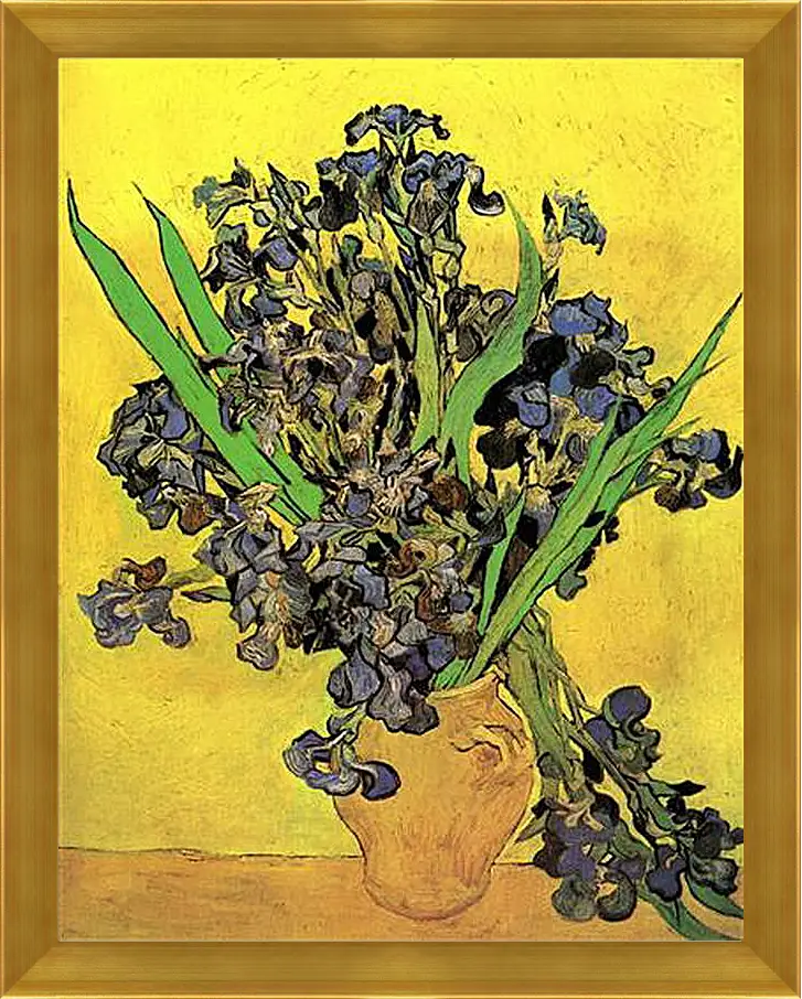 Картина в раме - Still Life Vase with Irises Against a Yellow Background. Винсент Ван Гог
