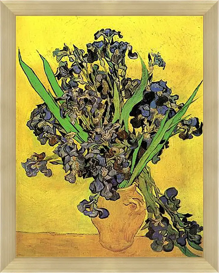 Картина в раме - Still Life Vase with Irises Against a Yellow Background. Винсент Ван Гог