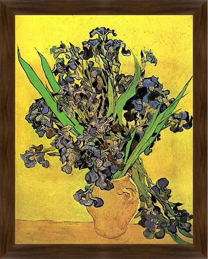 Картина в раме - Still Life Vase with Irises Against a Yellow Background. Винсент Ван Гог
