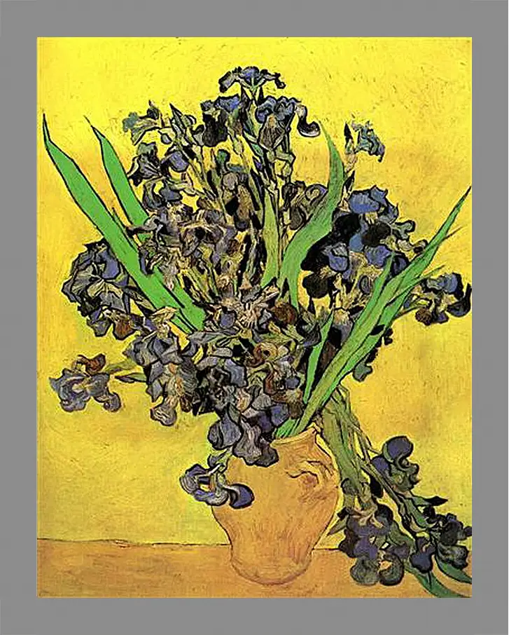 Картина в раме - Still Life Vase with Irises Against a Yellow Background. Винсент Ван Гог