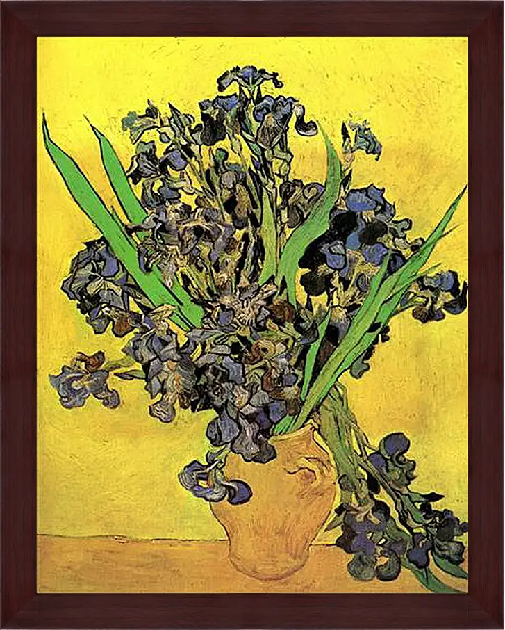 Картина в раме - Still Life Vase with Irises Against a Yellow Background. Винсент Ван Гог