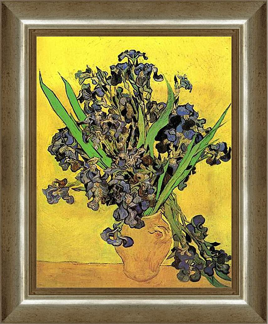 Картина в раме - Still Life Vase with Irises Against a Yellow Background. Винсент Ван Гог
