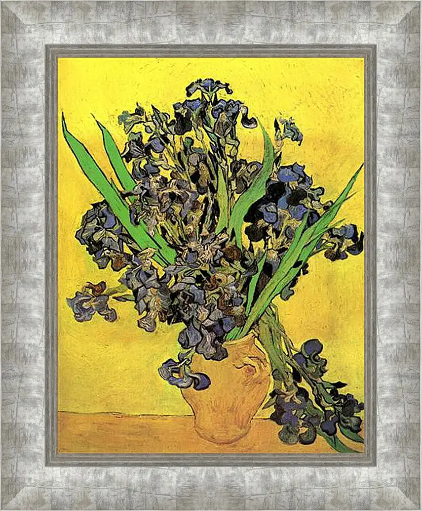 Картина в раме - Still Life Vase with Irises Against a Yellow Background. Винсент Ван Гог
