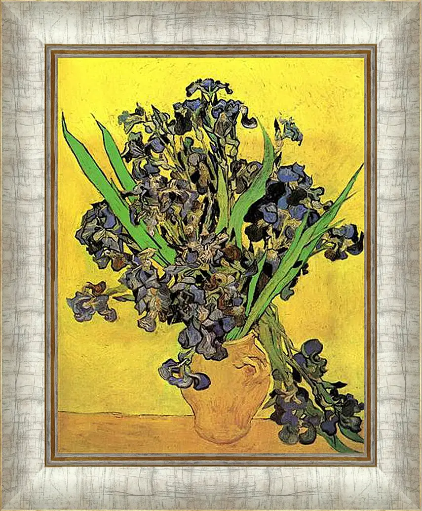 Картина в раме - Still Life Vase with Irises Against a Yellow Background. Винсент Ван Гог