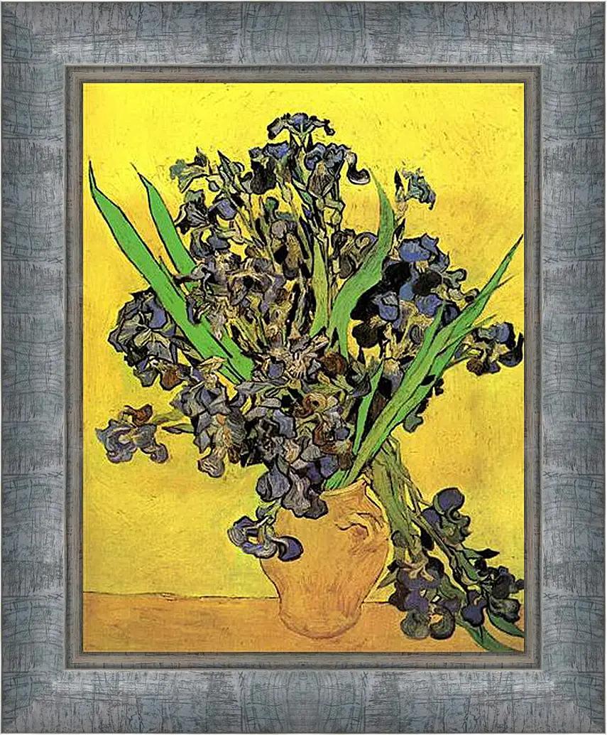 Картина в раме - Still Life Vase with Irises Against a Yellow Background. Винсент Ван Гог