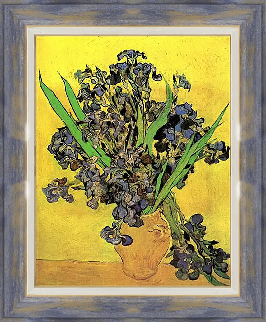 Картина в раме - Still Life Vase with Irises Against a Yellow Background. Винсент Ван Гог