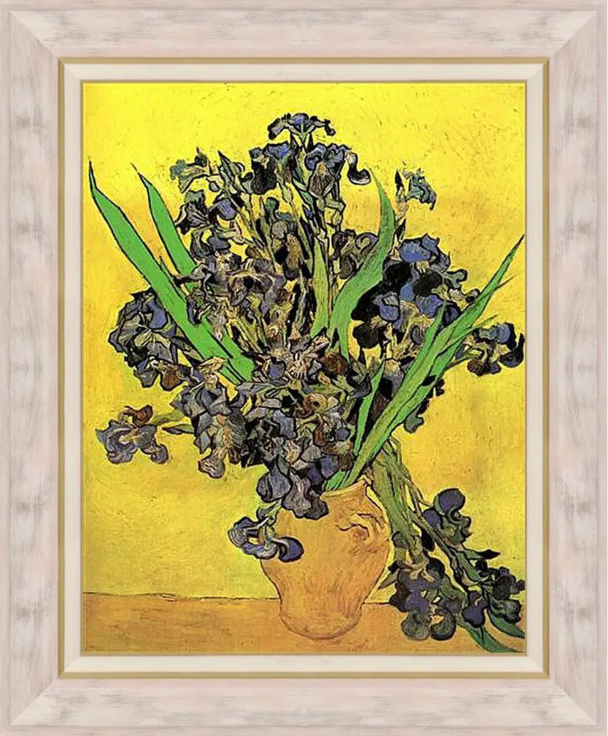 Картина в раме - Still Life Vase with Irises Against a Yellow Background. Винсент Ван Гог