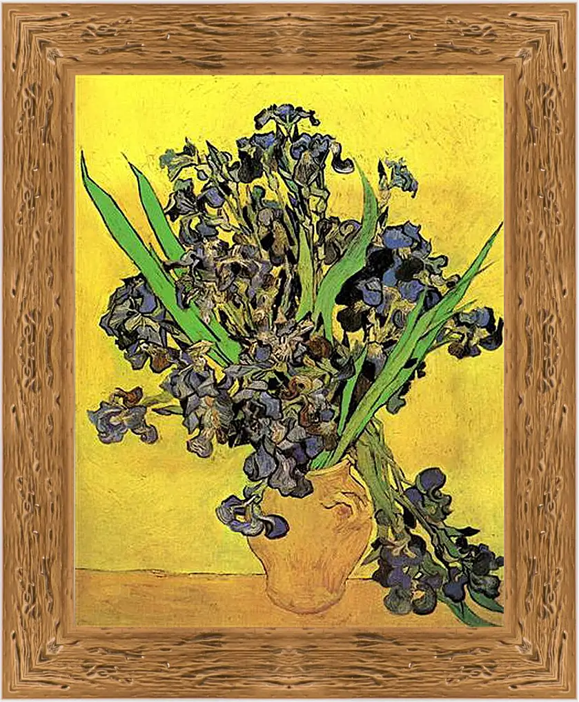 Картина в раме - Still Life Vase with Irises Against a Yellow Background. Винсент Ван Гог