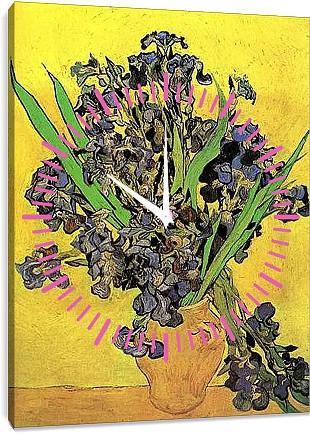 Часы картина - Still Life Vase with Irises Against a Yellow Background. Винсент Ван Гог