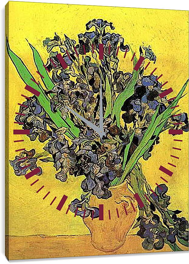 Часы картина - Still Life Vase with Irises Against a Yellow Background. Винсент Ван Гог
