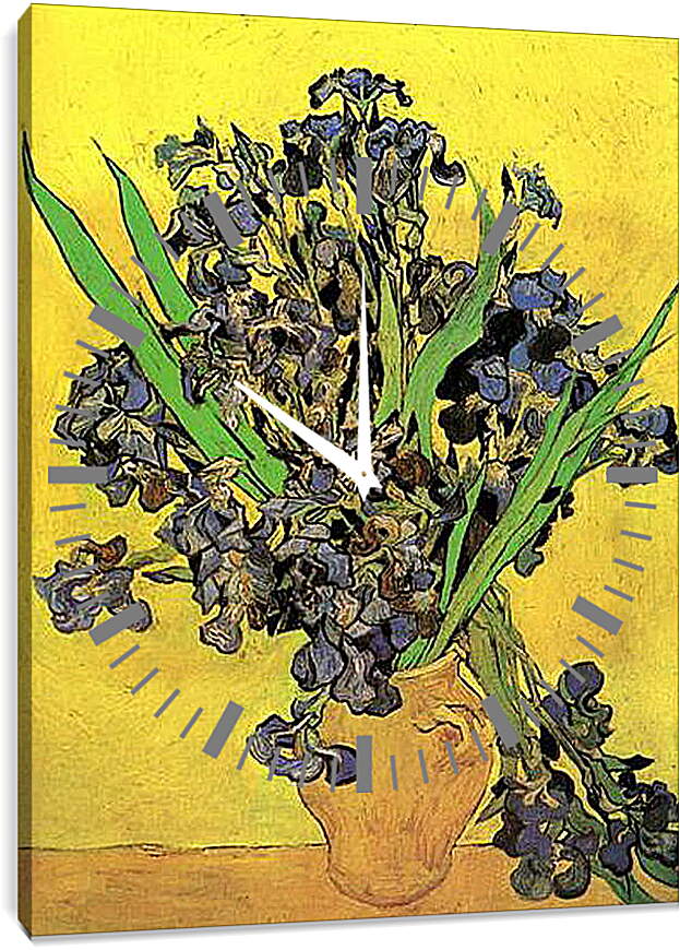 Часы картина - Still Life Vase with Irises Against a Yellow Background. Винсент Ван Гог