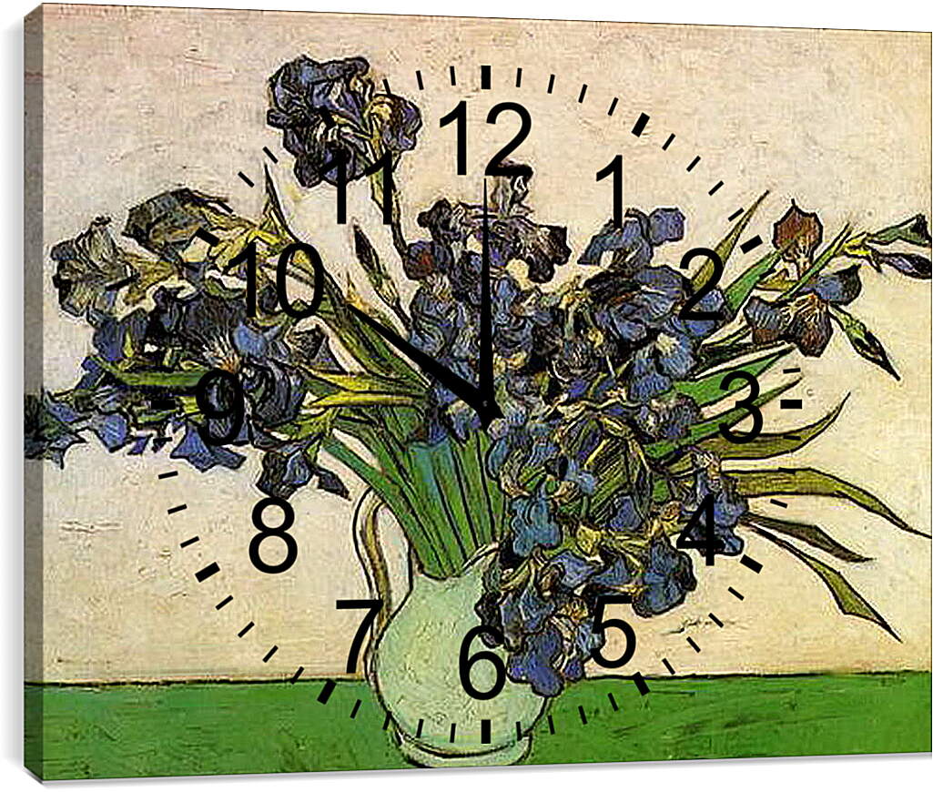 Часы картина - Still Life Vase with Irises. Винсент Ван Гог