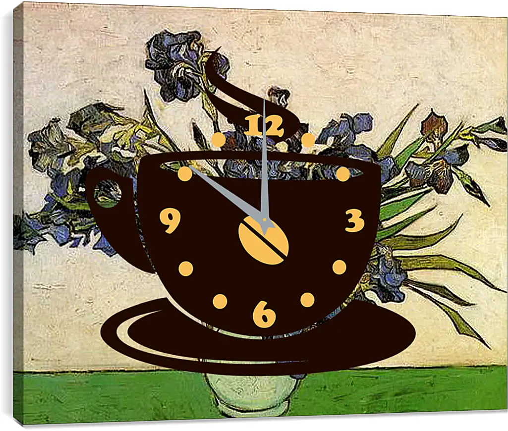 Часы картина - Still Life Vase with Irises. Винсент Ван Гог