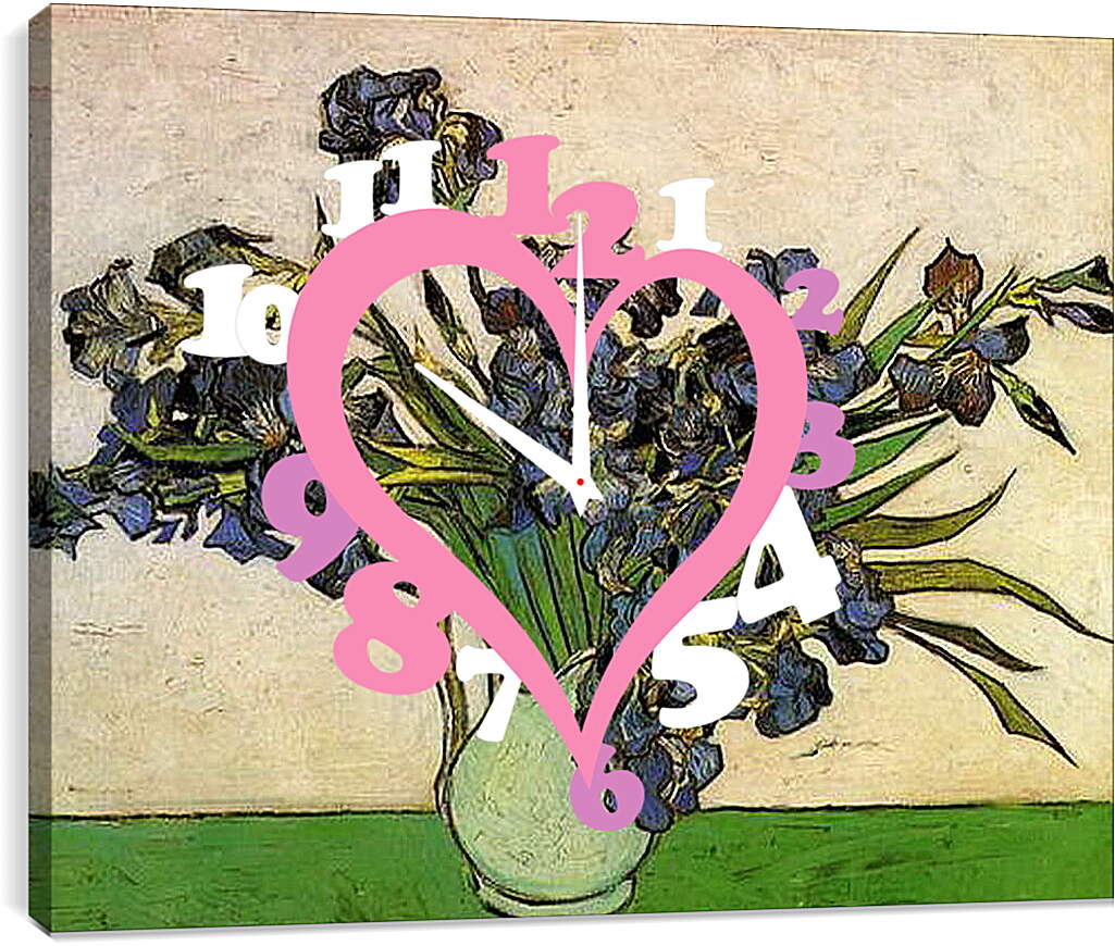 Часы картина - Still Life Vase with Irises. Винсент Ван Гог