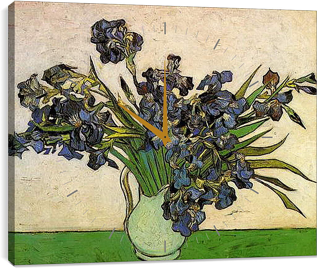 Часы картина - Still Life Vase with Irises. Винсент Ван Гог