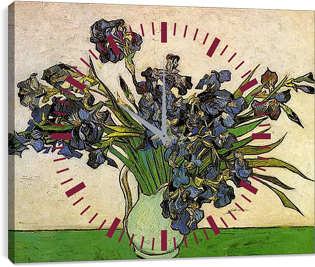Часы картина - Still Life Vase with Irises. Винсент Ван Гог
