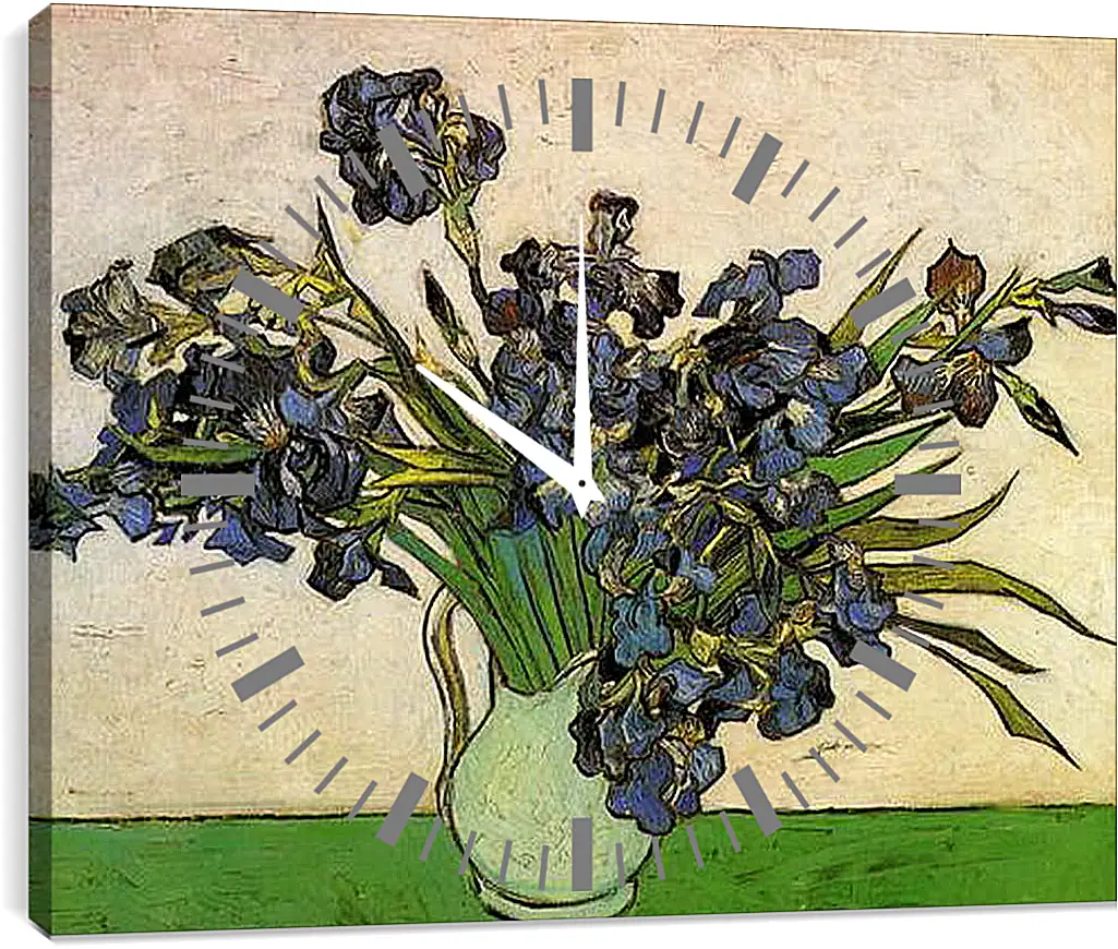 Часы картина - Still Life Vase with Irises. Винсент Ван Гог