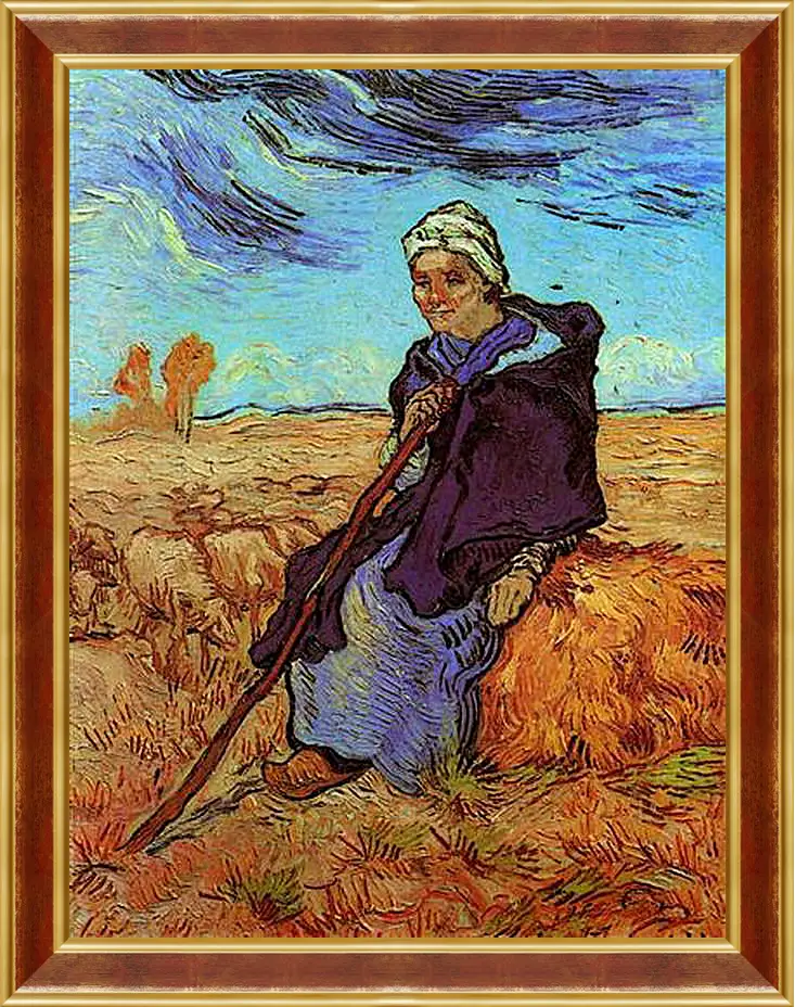 Картина в раме - Shepherdess, The after Millet. Винсент Ван Гог