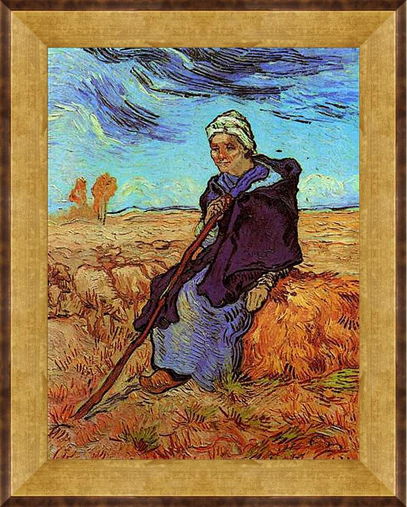 Картина в раме - Shepherdess, The after Millet. Винсент Ван Гог
