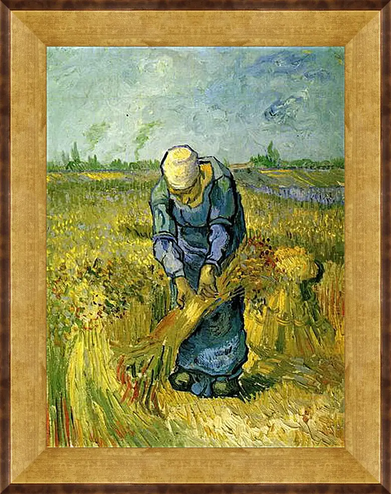 Картина в раме - Peasant Woman Binding Sheaves after Millet. Винсент Ван Гог