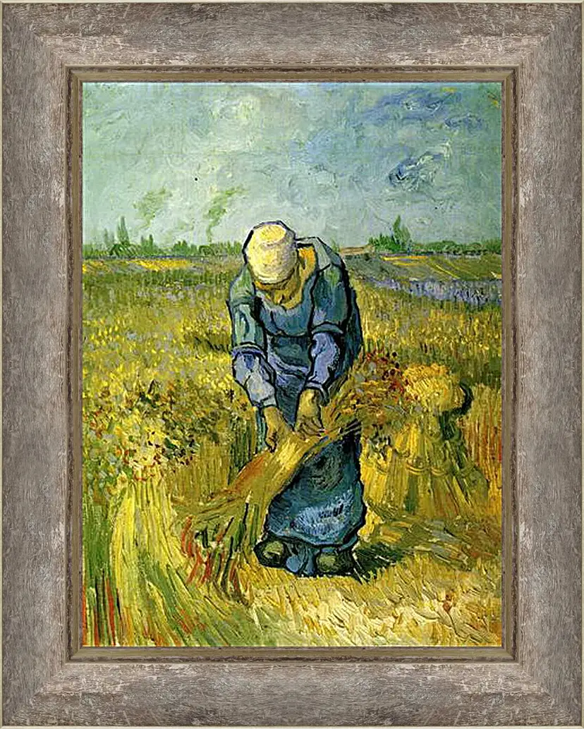 Картина в раме - Peasant Woman Binding Sheaves after Millet. Винсент Ван Гог
