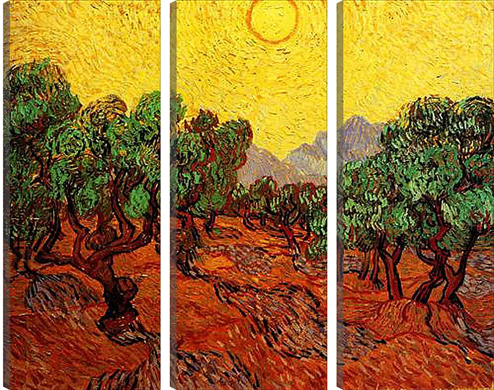 Модульная картина - Olive Trees with Yellow Sky and Sun. Винсент Ван Гог