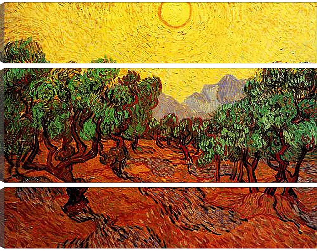 Модульная картина - Olive Trees with Yellow Sky and Sun. Винсент Ван Гог