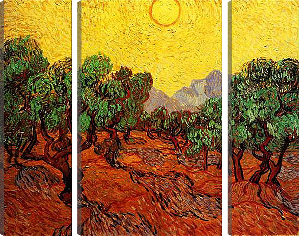 Модульная картина - Olive Trees with Yellow Sky and Sun. Винсент Ван Гог