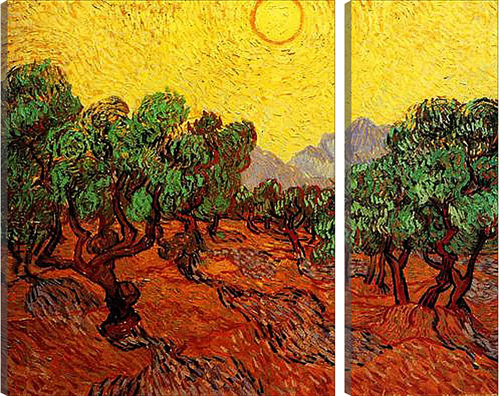 Модульная картина - Olive Trees with Yellow Sky and Sun. Винсент Ван Гог