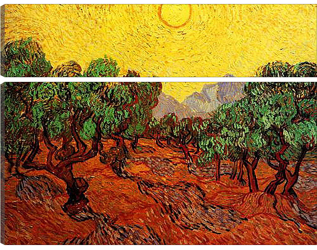 Модульная картина - Olive Trees with Yellow Sky and Sun. Винсент Ван Гог