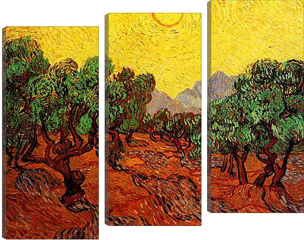 Модульная картина - Olive Trees with Yellow Sky and Sun. Винсент Ван Гог