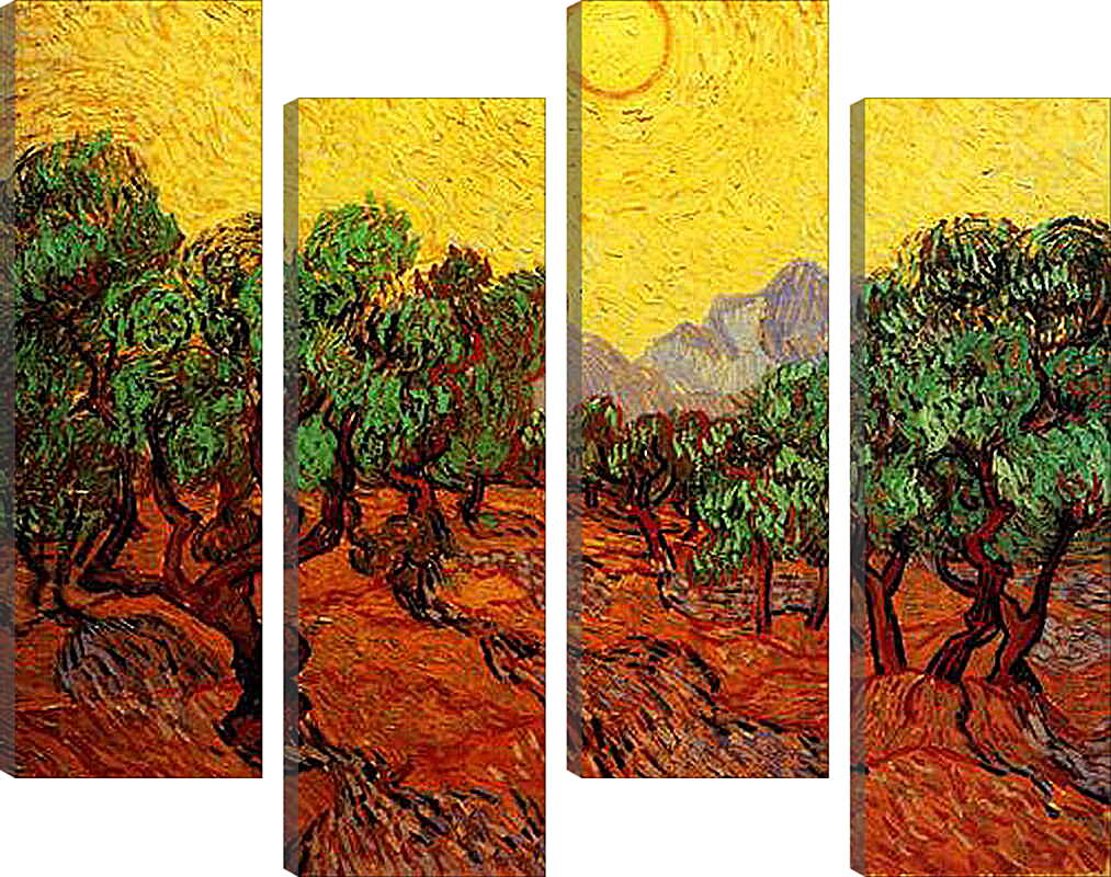 Модульная картина - Olive Trees with Yellow Sky and Sun. Винсент Ван Гог
