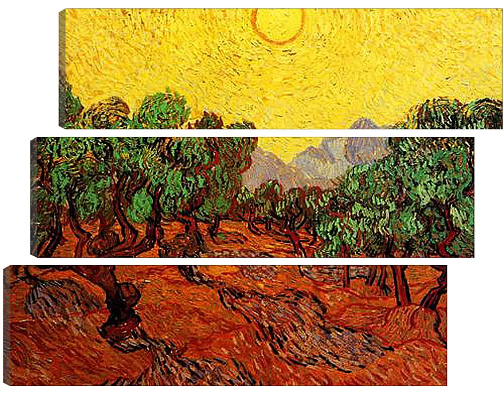 Модульная картина - Olive Trees with Yellow Sky and Sun. Винсент Ван Гог