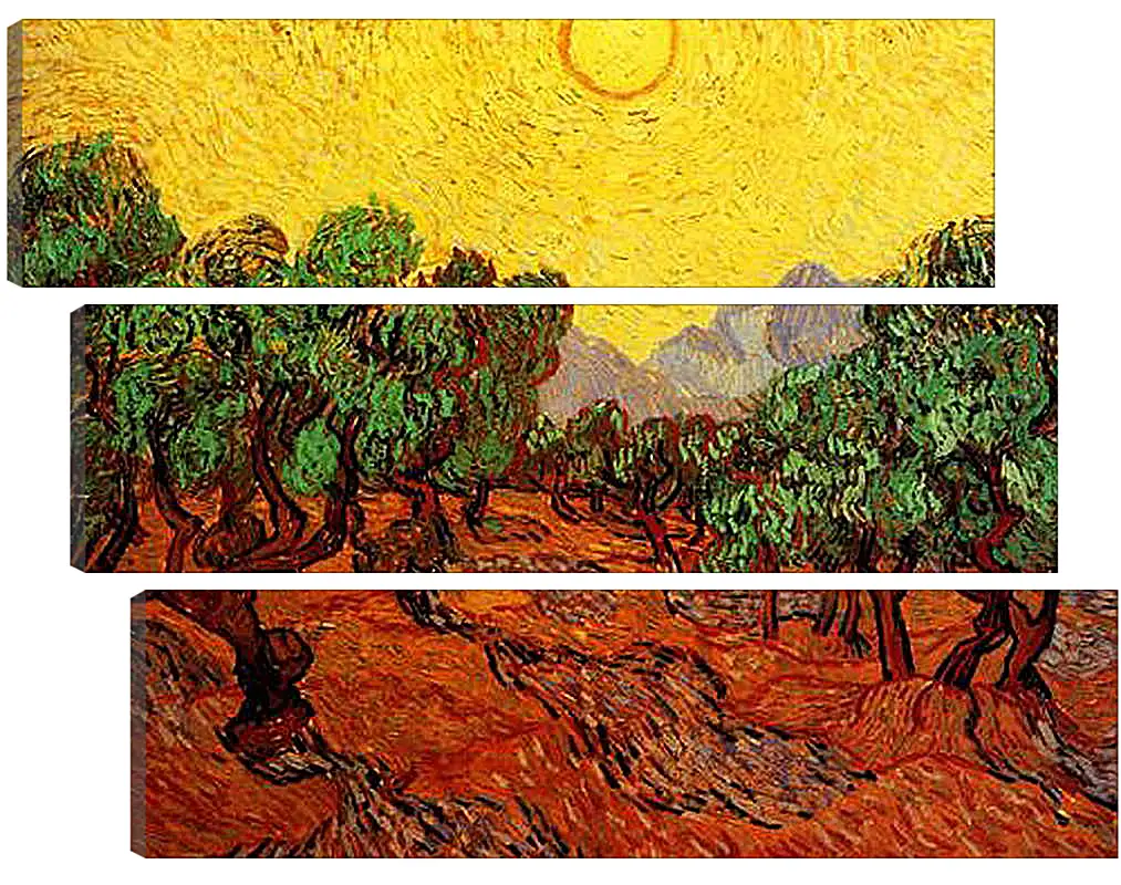 Модульная картина - Olive Trees with Yellow Sky and Sun. Винсент Ван Гог